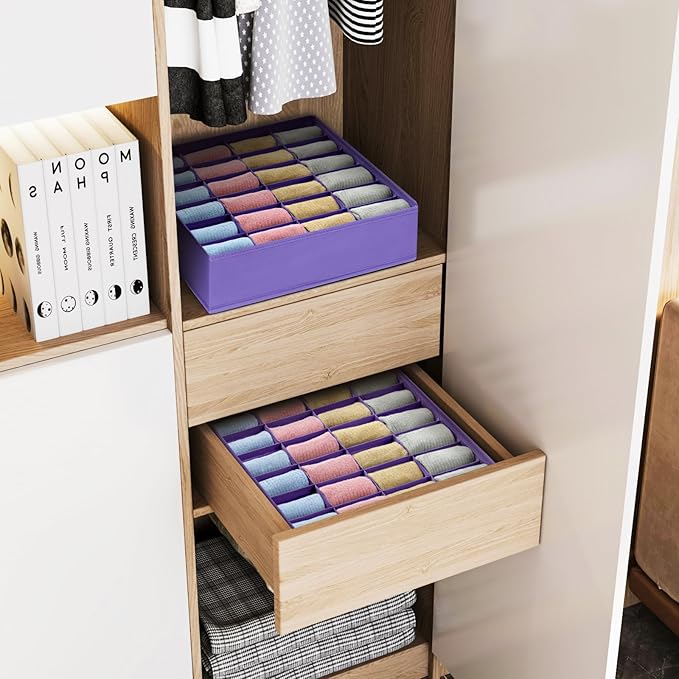 Joyoldelf Sock Drawer Organizer Divider 2 Packs Underwear Organizer, 24 Cell Closet Organizers and Storage Organizer Sock Hol