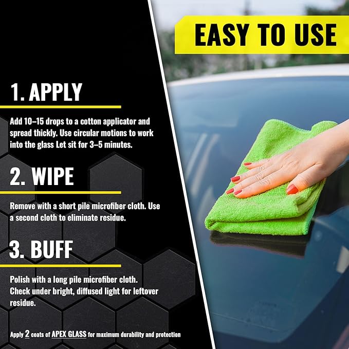 Apex Glass 50ml Hydrophobic Ceramic Coating - Professional Rain Repellent for Windshields & Windows - Long Lasting Nano Silic
