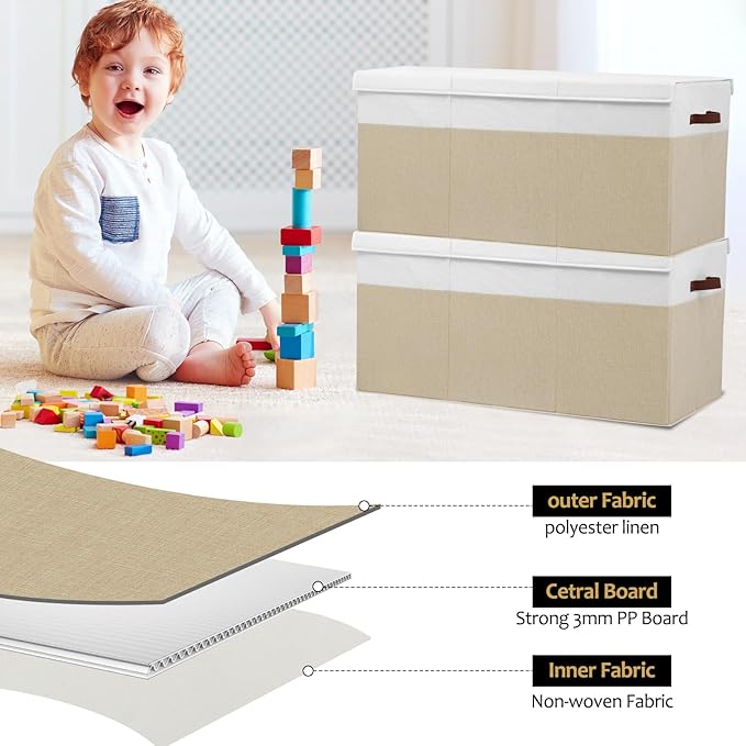 Gowee Extra Large Toy Storage Box with Lid, Sturdy Toys Storage Chest Bin Organizer Basket with Dividers for Kids, Boys, Girl