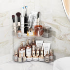 Asayuee 2-Tier Corner Bathroom Counter Organizer with Top Toothbrush Holders,Large Makeup Organizer Countertop with Brush Hol