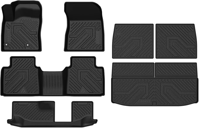 LASFIT Floor & Backseat & Cargo Mats for Mitsubishi Outlander 2022-2025, TPE All Weather Protection Custom Fit 3 Rows Floor Liners and Trunk Mats Rubber for Outlander Accessories, Black