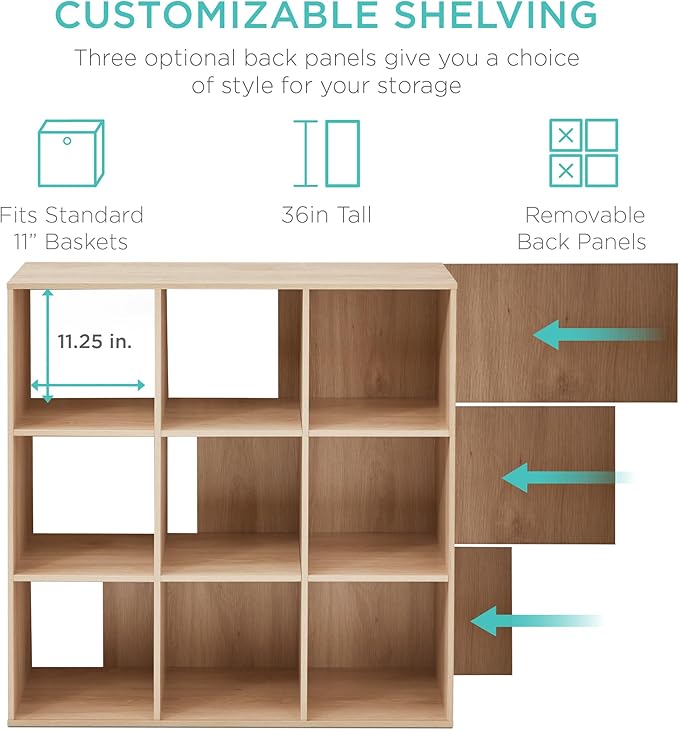 Best Choice Products 9-Cube Storage Organizer, 11in Shelf Opening, Bookcase, Display Shelf, Customizable w/ 3 Removable Back 