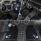 CAR PASS Blue Butterfly Car Seat Covers Full Set, Embroidered Flower Waterproof Car Floor Mats Carpet, Butterflies Steering W