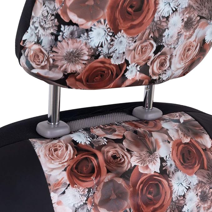 BDKdusty rose Floral Faux Leather Car Seat Covers for Front Seats, 2 Pack – Flower Pattern Front Seat Cover Set, Sideless Des