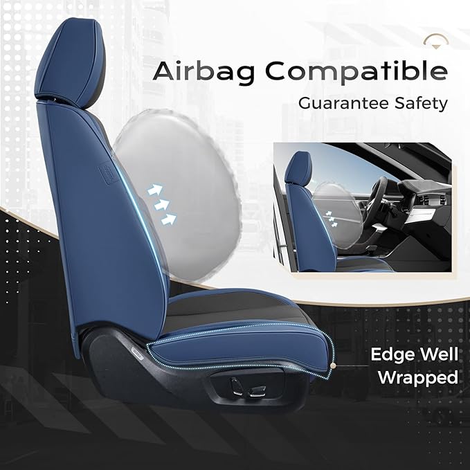 Coverado Seat Covers, Car Seat Covers Front Seats, Leather Seat Covers for Cars, Car Seat Protector Waterproof, Black Car Sea