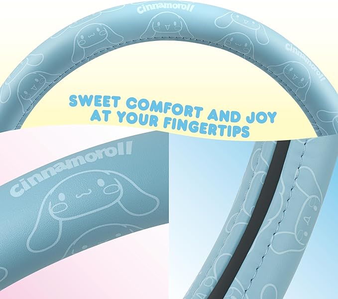 Cinnamoroll Steering Wheel Cover, Official Sanrio Car Steering Wheel Cover with Universal Size 14.5-15.5, Cute Blue for Women, Cinnamoroll Car Accessories (Cinnamoroll Blue Monogram)