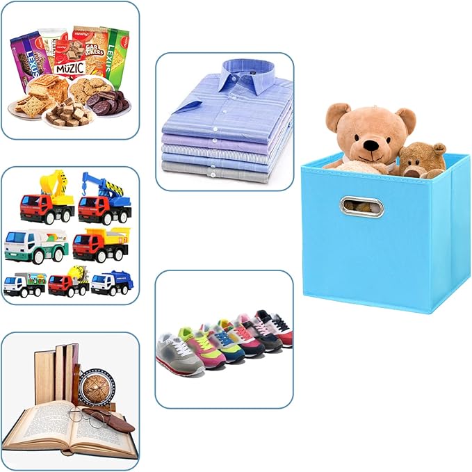 Black Fabric Cubby Storage Bins,13x13x13 Inches ,Cube Organizer Bin Foldable Storage Boxes with Dual Handles Fabric Organizer