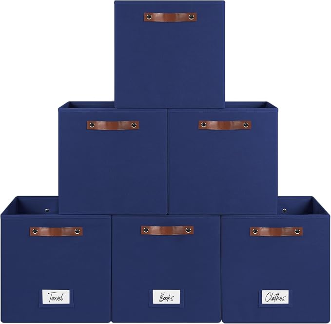 FinishingBo 6-Pack Storage Cubes with Handles & Label Holders Basket, Closet Cube Home Organizer Bins(Blue, 13 x 13 x 13 inch