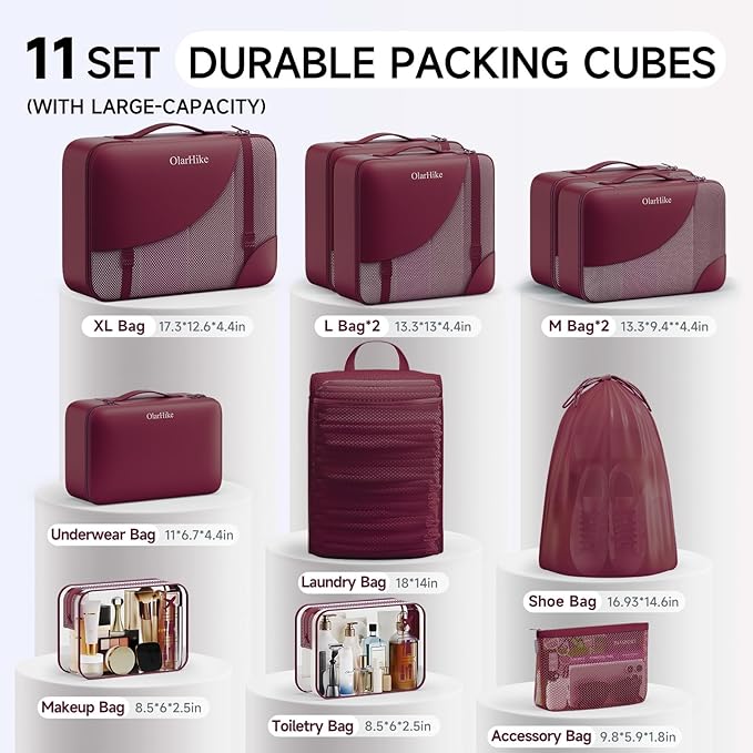 11 Set Packing Cubes for Travel, Gifts for Women Mom Kids, TSA Approved Bags for Makeup, Cosmetic, Toiletry, Suitcase Organiz