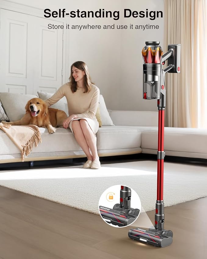 Cordless Vacuum Cleaner, 650W/55KPa 70Mins Vacuum Cleaners for Home, Self-Standing Stick Vacuum with Anti-Tangle Brush & OLED