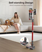 Cordless Vacuum Cleaner, 650W/55KPa 70Mins Vacuum Cleaners for Home, Self-Standing Stick Vacuum with Anti-Tangle Brush & OLED