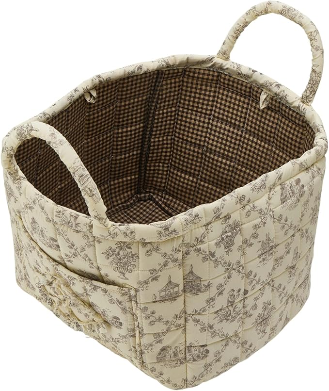 Boho Fabric Storage Basket, Large Capacity Laundry Basket, 12.2'' x 10.23'' x 10.23'' Collapsible Laundry Hamper with Easy Ca