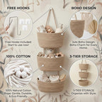 Hanging Wall Basket, Over the Door Hanging Basket with Hooks, Cotton Back of Door Organizer for Living Room, Bedroom, Boho Wa
