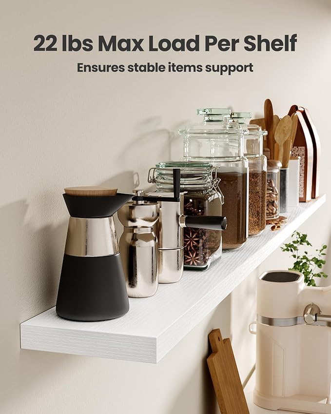 AMADA HOMEFURNISHING 35.4" L Floating Shelves, Wall Shelves Set of 3 for Bathroom/Living Room/Bedroom/Kitchen, White Floating
