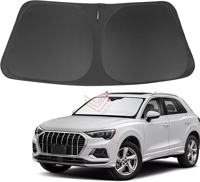 Front Windshield Sun Shade Foldable Car Front Window Sun Shade Windshield Shade Custom Fit for 2019-2025 2026 Audi Q3 Block UV Rays Accessories Heat Keep Car Cooler