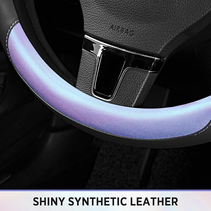 Road Comforts Steering Wheel Cover – Breathable Leather Steering Wheel Cover, Anti-Slip Grip, Universal Fit 14.5” to 15”, Hea