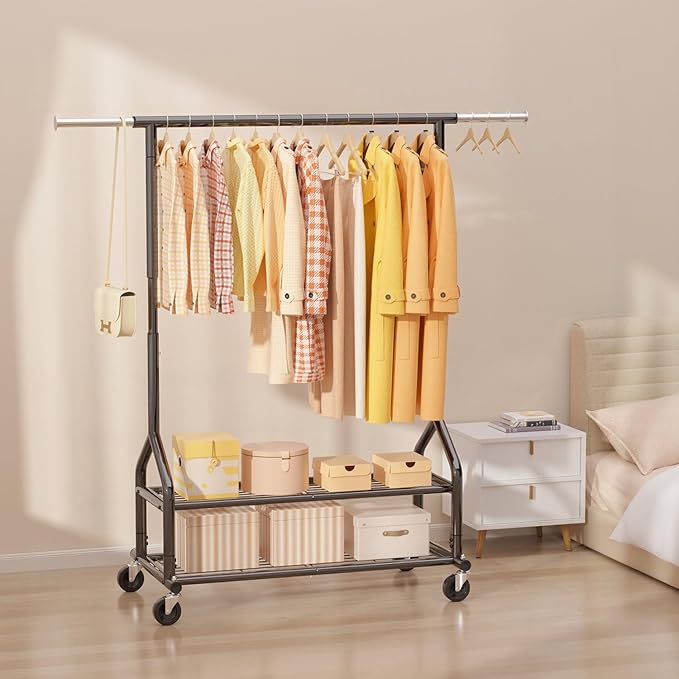 EAGMAK Heavy Duty Clothes Rack Load 556 LBS, Rolling Clothing Rack With Shelves, Height Adjustable Metal Clothes Hanger with 