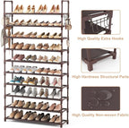 VTRIN 10 Tiers Shoe Rack Tall Large Capacity Wide Shoe Organizer Sturdy Shoe Shelf for Entryway with Two Hooks Metal Shoe Sto