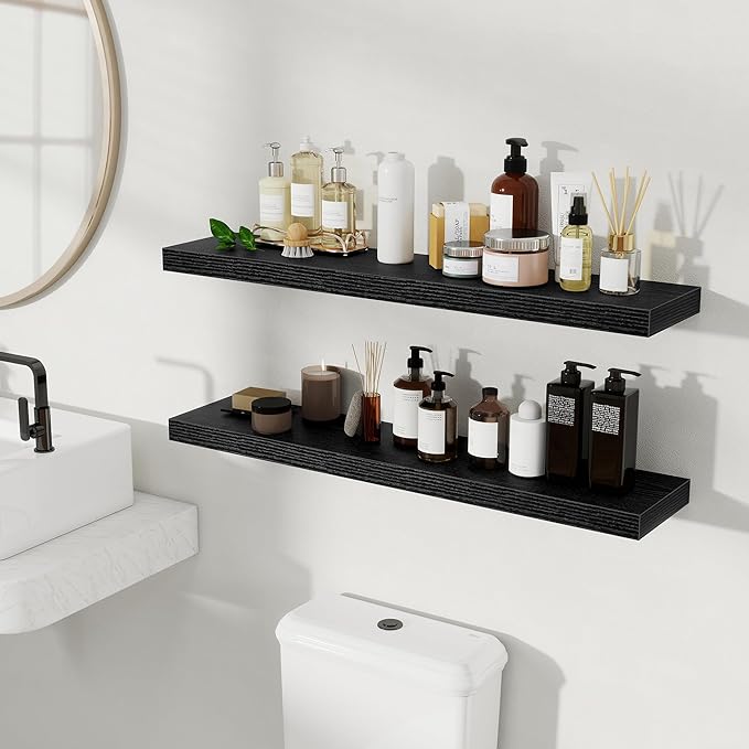 Fun Memories Floating Shelves for Wall, Rustic Wood Wall Mounted Shelves for Bathroom, Bedroom, Living Room & Kitchen, Storag