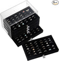 SPAKOWN Ring Box Display Holder, Clear Velvet Jewelry Storage Tray Organizer for Ring Stud Earring (Black, 5 Drawers)