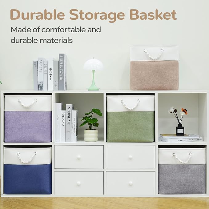 13 x 13 Inch Cube Storage Bins, 6 Pack Fabric Storage Basket with Handles, Foldable Boxes Organizer for Shelf Baskets for Hom