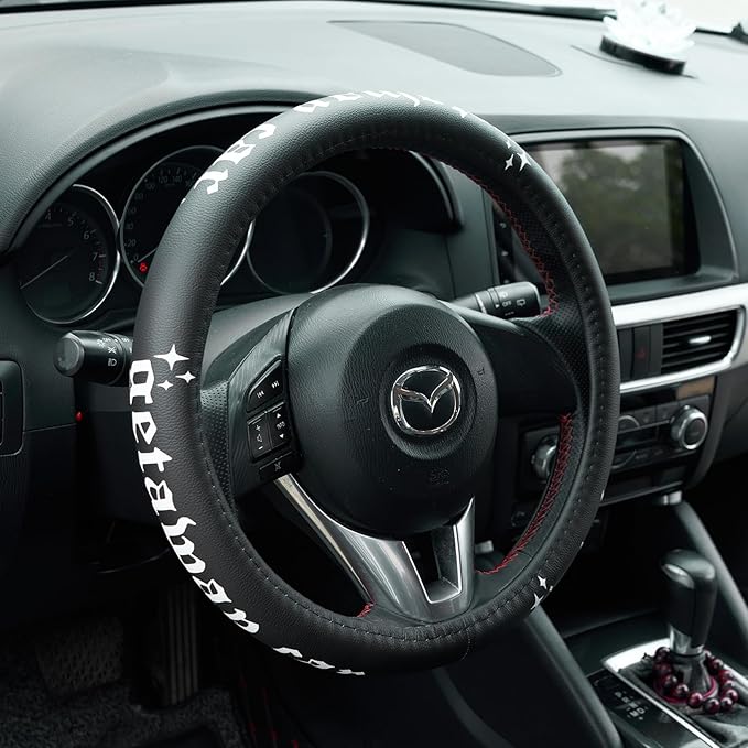Getaway Car Leather Steering Wheel Cover - 15-inch Universal Microfiber- Soft & Breathable & Silicone Anti Slip Auto Steering