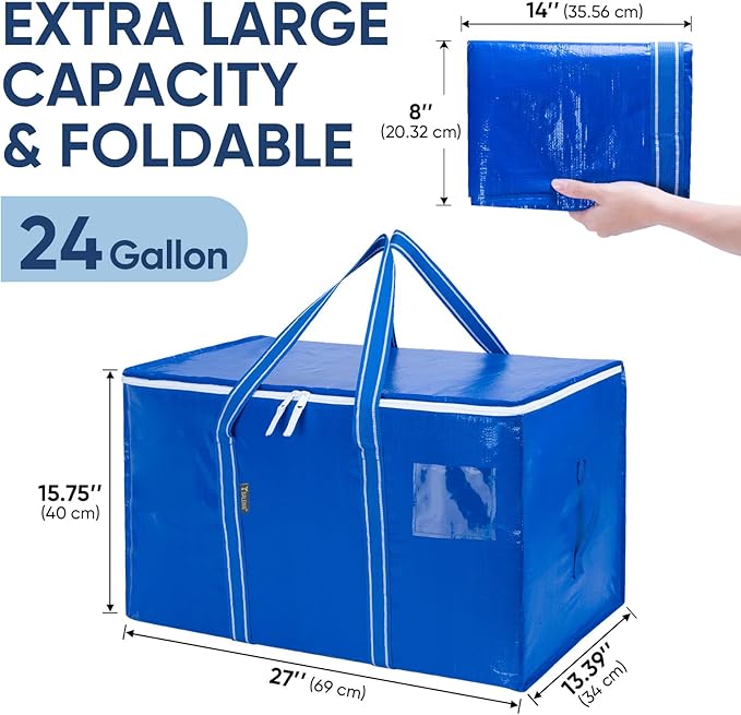 BALEINE 2-Pack Oversized Moving Bags with Reinforced Handles, Heavy-Duty Storage Tote for Clothes, Moving Supplies (Royal Blu