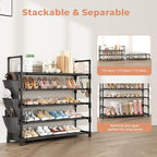 5 Tier Shoe Rack, Shoe Organizer Storage for 20-25 Pair Boot and Sneaker, Stackable Free Standing Shoe Shelf with Hooks and S