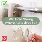 No Adhesive Heavy Duty Curtain Rod Holders with Wide Hook, 5X Stronger Than Adhesive Curtain Rod Hooks,Tension Curtain Rod Br