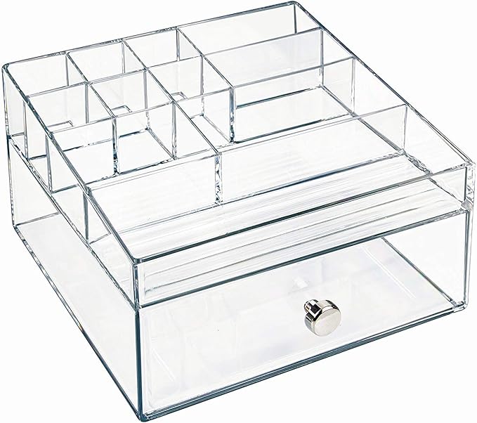 iDesign Clarity BPA-Free Plastic Organizer Drawer with Divided Tray, 6.97" x 6.5" x 3.94", Clear