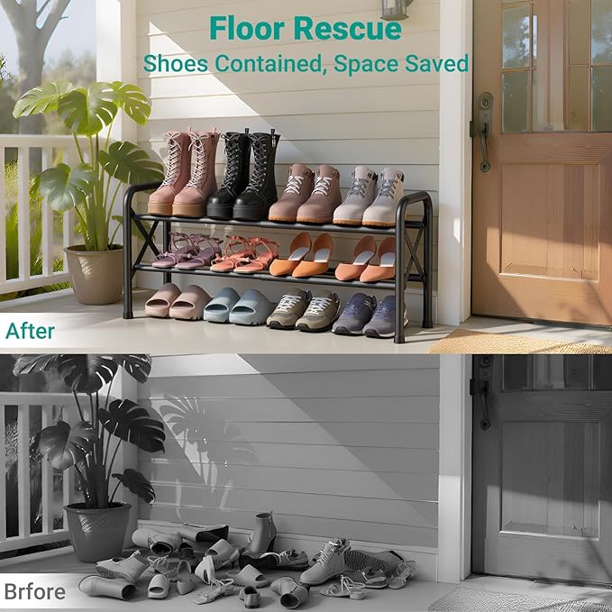 YEASHEIN 2-Tier Expandable Shoe Rack for Closet Floor, X-Frame Metal Small Shoe Rack for Entryway, Adjustable Shoe Shelf Orga