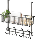 Kaiferty Over The Door Hooks Organizer,Door Hanger Door Storage with Basket,Over The Door Towel Rack Coat Hooks with 12 Hooks