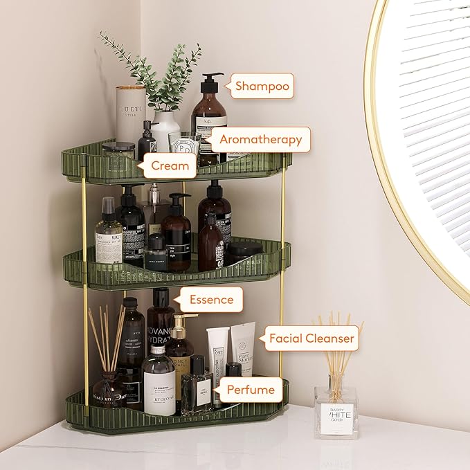 Lifewit 3-Tier Corner Bathroom Counter Organizer, Plastic Makeup Skincare Organizers Storage Countertop, Large Sink Cosmetic 