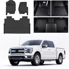 Floor Mats for Ford F-150 2015-2025 SuperCrew & 2022-2025 F-150 Lightning (No Fold Flat Storage) - Front & Rear 3PCS, 1st & 2nd Row Black