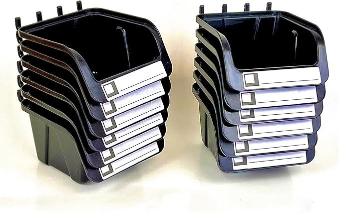 WallPeg 12 Black PEGBOARD Bins - Peg Board Organizer Accessories - Pegboard Bins for Craft Room Storage & Garage Organization