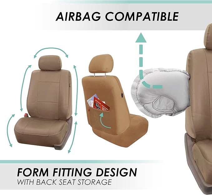 FH Group Car Seat Covers PU Leather 3 Row 8 Seater Car Seat Covers, Airbag Compatible and Split Bench - Fit Most Car, Truck, 