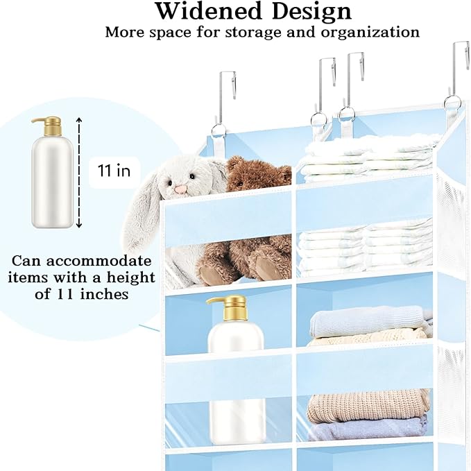 Blue Over the Door Organizer 5 Tiers, Extra Large Behind Door Storage of 10 Compartments, 80 lbs Weight Capacity Hanging Stor