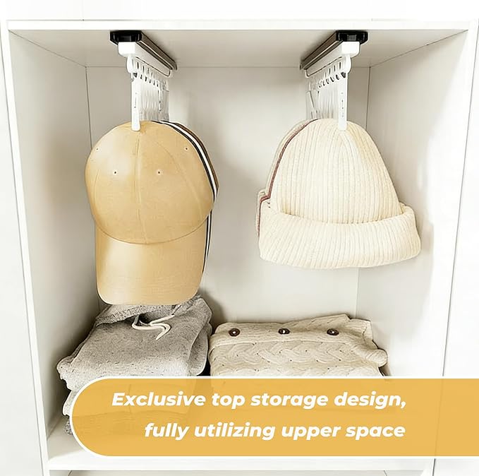 2 Pack No-Drill Wall-Mounted Baseball Hat Organizer, Hat Storage Rack Holds Up to 20 Caps, Hat Holder with 10 Damage-Free Cli