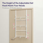 SWTYMIKI Over Door Hat Organizer - 3 Tier Metal Adjustable Wall Mounted Hat Rack with 9 Hooks Design, Hanging Baseball Cap Or