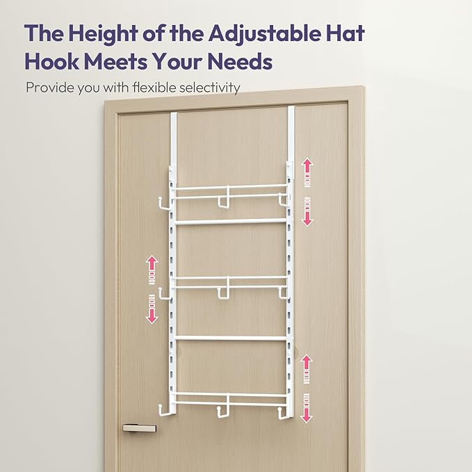 SWTYMIKI Over Door Hat Organizer - 3 Tier Metal Adjustable Wall Mounted Hat Rack with 9 Hooks Design, Hanging Baseball Cap Or
