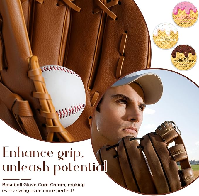 6 Pcs Baseball Glove Conditioner Bulk Strawberry, Chocolate, Vanilla Ice Cream Scented Glove Conditioning 2oz for Baseball, S