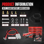 K KRIËGER Jumper Cables 100% Pure Copper, 30 Feet, 2 Gauge, 1000 Amp Custom-Made Alligator Clamps, Booster Battery Cables w/Permanent Installation Kit & Quick Connect Plugs - Carrying Bag Included