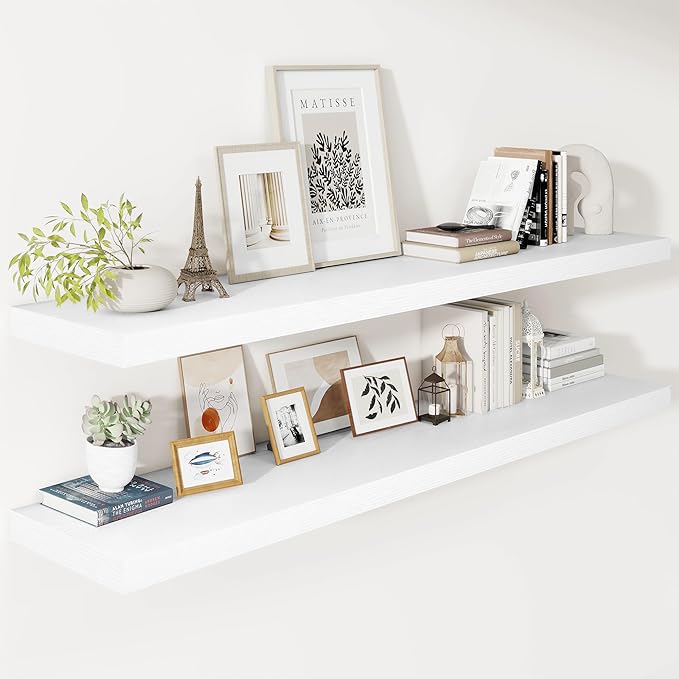 Vivelove 24/36/48/55 Inch Floating Shelves for Wall, 12 Deep Shelves for Room Wall Mounted, 2" Thick Floating Shelf for Livin