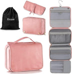 Elviros Hanging Travel Toiletry Bag for Women, 3-in-1 Large Makeup Bag and Cosmetic Organizer, Vegan Leather Waterproof Skinc