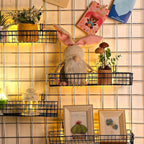 4 Pack 15.75 x 6 x 2.36 Inch Metal Grid Wall Baskets with Hooks, Hanging Wire Grid Basket, Multi-Function Wall Mounted Organi