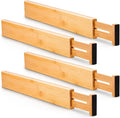 Utoplike 4 pcs Bamboo Kitchen Drawer Dividers Large, Adjustable Drawer Organizers, Spring Loaded, Works in Kitchen, Dresser, 