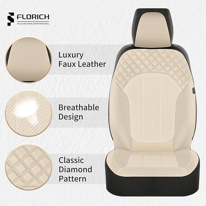 FLORICH Seat Covers Full Set Automotive Seat Covers Front and Rear Car Seat Cover Leather Air Mesh Seat Cushion 5 Seats Airba