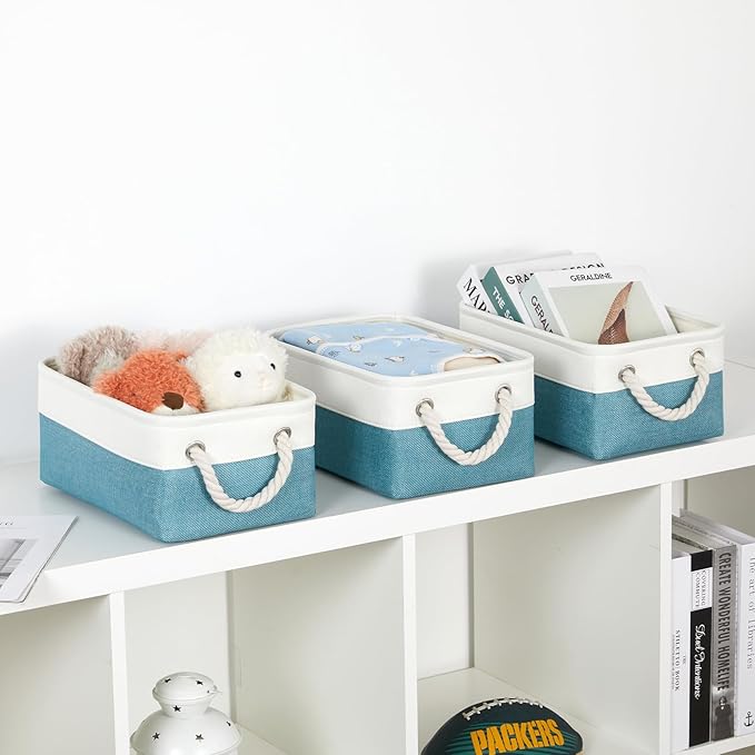 Bidtakay Small Storage Baskets for Shelves 3 Pack Fabric Storage Bins for Organizing Linen Collapsible Organizer for Closet-W