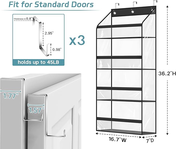 AOODA Clear Over the Door Hat Racks for Baseball Caps, Hold 48 Caps Hat Storage Organizer for Closet Wall, Deep Pockets Hangi
