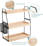 Bathroom Counter Organizer, 3-Tier Standing Storage Shelf with Basket, Wood Tray for Skincare Vanity Organizer